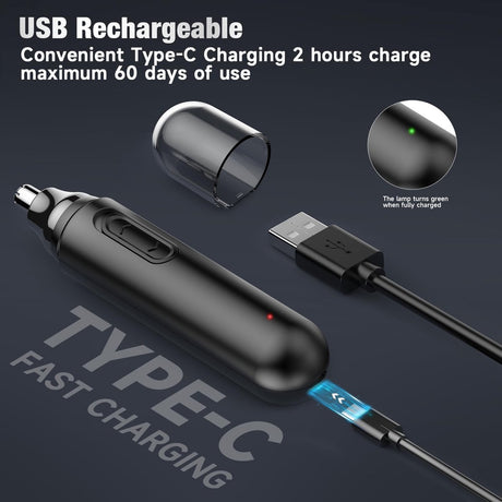 2-in-1 Nose Trimmer - Nose Trimmer - Eyebrow and Ear Trimmer - USB Rechargeable - Nose Trimmer for Men and Women - Black