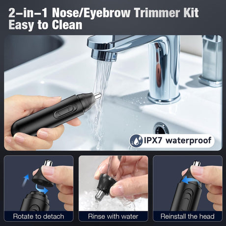 2-in-1 Nose Trimmer - Nose Trimmer - Eyebrow and Ear Trimmer - USB Rechargeable - Nose Trimmer for Men and Women - Black