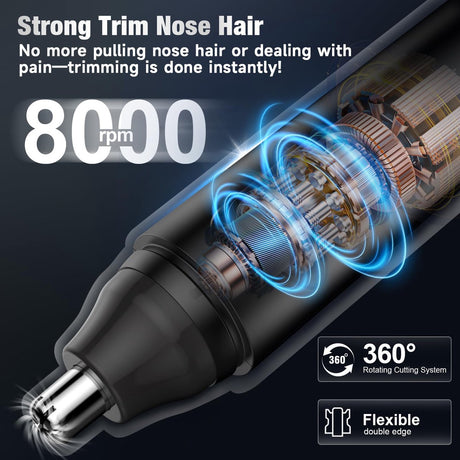 2-in-1 Nose Trimmer - Nose Trimmer - Eyebrow and Ear Trimmer - USB Rechargeable - Nose Trimmer for Men and Women - Black