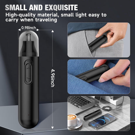 2-in-1 Nose Trimmer - Nose Trimmer - Eyebrow and Ear Trimmer - USB Rechargeable - Nose Trimmer for Men and Women - Black