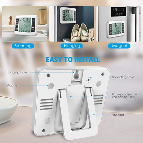 Thermometer - thermometers - indoor thermometer - freezer thermometer - freezer thermometer - digital hygrometer - with 2 sensors - for freezer with temperature alarm, MIN/MAX, temperature trend arrow display