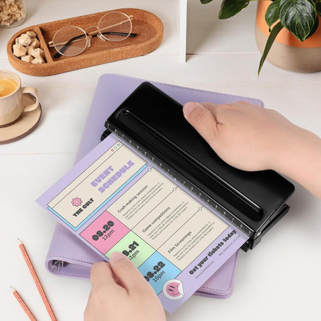 piece - Adjustable 6-hole punch - hole punch for diaries, personal planners and refill pages for files - refill pages - black