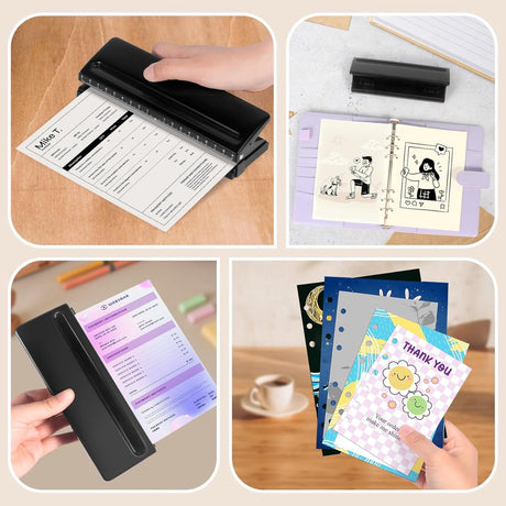 piece - Adjustable 6-hole punch - hole punch for diaries, personal planners and refill pages for files - refill pages - black