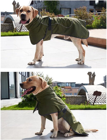 Dog Raincoat - Dog Jacket - Waterproof Winter Dog Coat - Windproof Dog Jacket - Winter Dog Coat - Reflective Strip - Green - Size XXL - Perfect for medium and large dogs