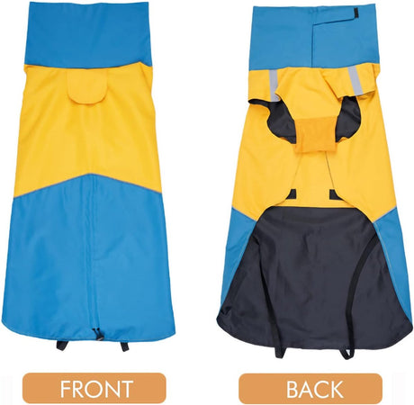Dog Raincoat - Dog Jacket - Waterproof Winter Dog Jackets - Windproof Dog Jacket - Winter Dog Jacket - Reflective Strip - Perfect for Small Dogs - Medium-Sized Dogs - Blue and Yellow - Size XXL