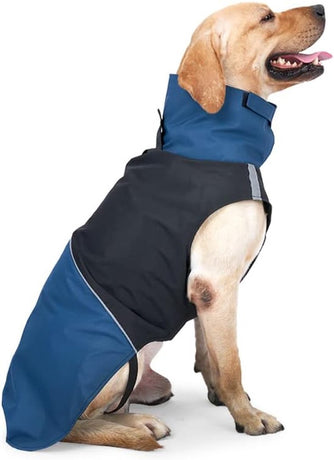 Dog Raincoat - Dog Jacket - Waterproof Winter Dog Jackets - Windproof Dog Jacket - Winter Dog Jacket - Reflective Strip - Perfect for Small Dogs - Medium-Sized Dogs - Blue and Black - Size L