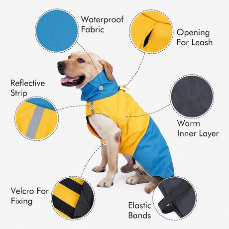Dog Raincoat - Dog Jacket - Waterproof Winter Dog Jackets - Windproof Dog Jacket - Winter Dog Jacket - Reflective Strip - Perfect for Small Dogs - Medium-Sized Dogs - Blue and Black - Size L