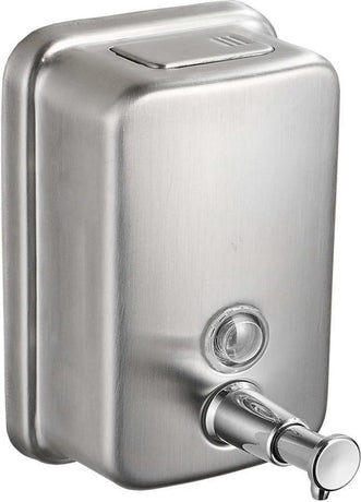 Durable commercial wall-mounted stainless steel soap dispenser with a large capacity for hand soap, rust-resistant design, perfect for bathrooms, hotels, restaurants or homes (brushed silver)