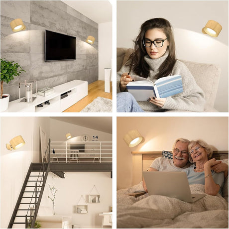 Night light - Indoor wall light - Rechargeable wall light - Children's night light - Wall light with 1 battery - Touch control with 3 brightness levels - 360° rotation - For living room, bedroom, staircase - Wood grain