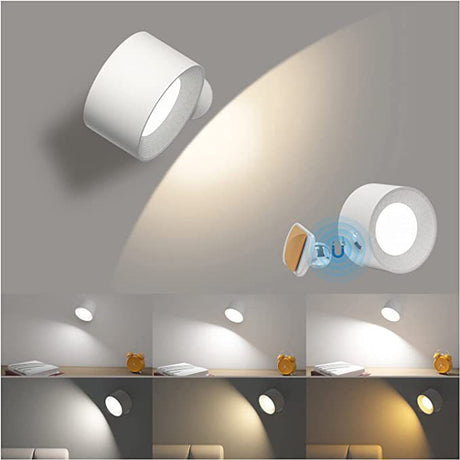 LED indoor wall light with battery, 1 piece, touch control, 3 brightness levels, 360° rotation, suitable for living room, bedroom, stairs, hallway, wireless wall light, white
