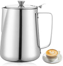 Milk Jug - Barista Latte Artisan Accessories with Lid - 600ml Milk Jug - Stainless Steel Milk Jug with Lid - Milk Frothing Jug - Coffee Milk Jug with Cup - Suitable for Cappuccino, Espresso, and Barista Use