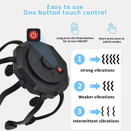 The head massager features 3 vibrating contacts, is ultra-rechargeable, and has a removable head attachment. Suitable for pain and anxiety relief, stress reduction, relaxation, and deep sleep.