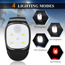 Clip-on outdoor running light, LED flashlight, USB rechargeable, reflective plastic safety light, accessory for running/training/racing.