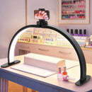 Desk Lamp - Manicure Lamp - Nail Technician Desk Lamp - Half-Moon Lamp - Large LED Tech Table Lamp with Phone Holder - 3 Enlightenment Style Modes - Black