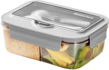 Lunch box - Lunch box for adults - Lunch boxes for children - Compartment lunch box - Reusable lunch box - 2-compartment container - Insulated - Sealable - Portable - Microwaveable (grey)