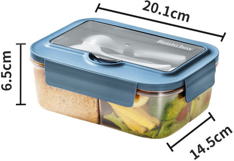 Lunch Box - Children's Lunch Box - Compartmentalized Lunch Box - Reusable Lunch Box - 2-Compartment Lunch Box - Insulated - Sealable - Portable - Microwaveable (Blue)
