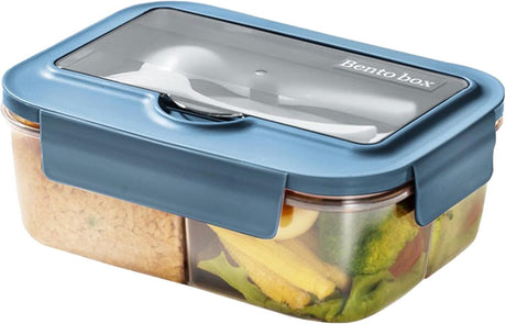 Lunch Box - Children's Lunch Box - Compartmentalized Lunch Box - Reusable Lunch Box - 2-Compartment Lunch Box - Insulated - Sealable - Portable - Microwaveable (Blue)