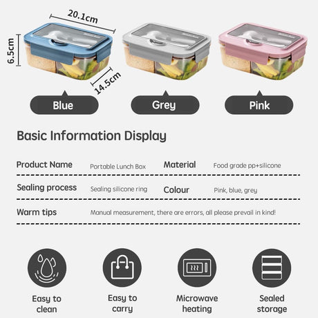Lunch Box - Children's Lunch Box - Compartmentalized Lunch Box - Reusable Lunch Box - 2-Compartment Lunch Box - Insulated - Sealable - Portable - Microwaveable (Blue)