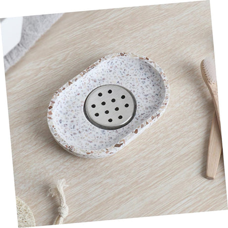 Terrazzo soap dish with stainless steel drainer, beige, natural stone, beige for bathroom, sink and kitchen - Drainage design for bathroom sinks and countertops
