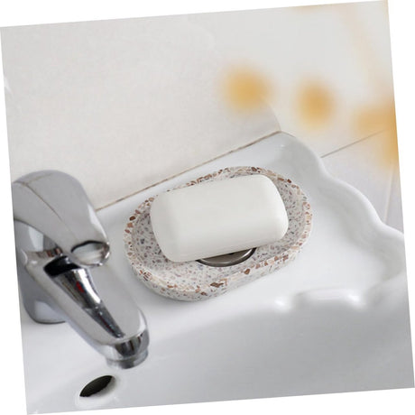 Terrazzo soap dish with stainless steel drainer, beige, natural stone, beige for bathroom, sink and kitchen - Drainage design for bathroom sinks and countertops