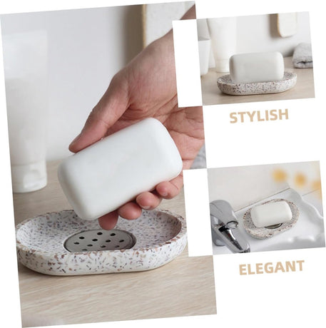 Terrazzo soap dish with stainless steel drainer, beige, natural stone, beige for bathroom, sink and kitchen - Drainage design for bathroom sinks and countertops