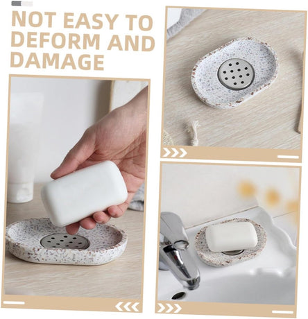 Terrazzo soap dish with stainless steel drainer, beige, natural stone, beige for bathroom, sink and kitchen - Drainage design for bathroom sinks and countertops