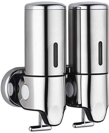 2-in-1 Soap Dispenser - Liquid Dispenser - 2 x 500 ml - 2 Reservoirs - Wall Mounted - Kitchen - Bathroom - Shower - Stainless Steel - 25 x 18.5 x 9 cm - Silver - Hanging Soap Dispenser