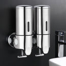 2-in-1 Soap Dispenser - Liquid Dispenser - 2 x 500 ml - 2 Reservoirs - Wall Mounted - Kitchen - Bathroom - Shower - Stainless Steel - 25 x 18.5 x 9 cm - Silver - Hanging Soap Dispenser