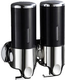 Soap Dispenser - 2 in 1 Liquid Dispenser - Liquid Dispenser - 2 x 500 ml - Wall Mounted Soap Dispenser - Kitchen - Bathroom - Shower - 24.1 x 21.6 x 10 cm - Black