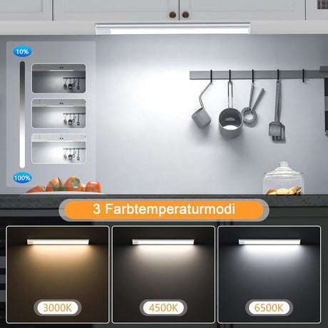 20cm LED Under Cabinet Lighting with Motion Detector - Rechargeable - 3 Colour Temperatures and Infinite Dimming, Dimmable Cabinet Lighting with 3 Modes, Sensor LED Lighting for Cabinets, Kitchens, Stairs (2 Pieces)