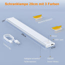20cm LED Under Cabinet Lighting with Motion Detector - Rechargeable - 3 Colour Temperatures and Infinite Dimming, Dimmable Cabinet Lighting with 3 Modes, Sensor LED Lighting for Cabinets, Kitchens, Stairs (2 Pieces)
