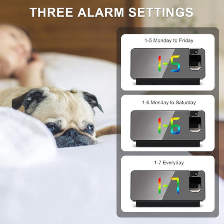 Wekker - Projection Alarm Clock - Digital Alarm Clock - Wekker Children's Alarm Clock - LED Mirror Alarm Clock - Wekker with Projection - Projection Alarm Clock with Temperature Display - Snooze - Night Mode - Adjustable Brightness - For Bedroom - Living