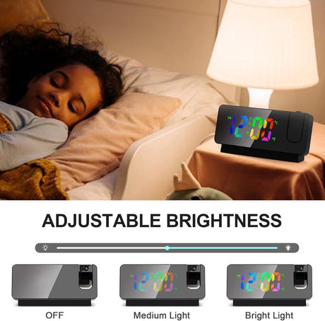 Wekker - Projection Alarm Clock - Digital Alarm Clock - Wekker Children's Alarm Clock - LED Mirror Alarm Clock - Wekker with Projection - Projection Alarm Clock with Temperature Display - Snooze - Night Mode - Adjustable Brightness - For Bedroom - Living