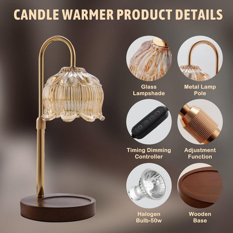 Candle Lamp - Candle Warmer - Candle Warmer with Dimmer - Electric Candle Lamp with Timer - For Scented Jar Candles - Home Decor