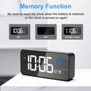 Digital alarm clock, LED digital clock with temperature display, portable mirror alarm clock, 13 alarm tones, USB rechargeable, 4 brightness settings and adjustable volume, 12/24 hour display