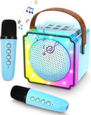 Children's karaoke machine with 2 microphones, portable karaoke machine with LED lights and voice changing effects, ideal gift for children (boys and girls) aged 5 to 12.
