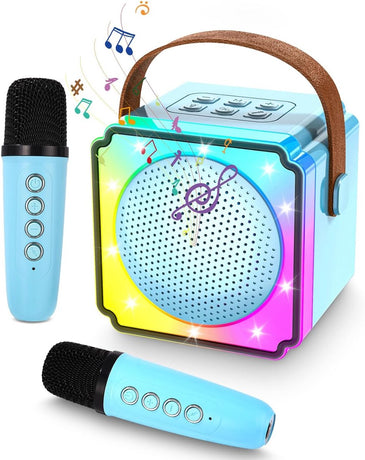 Children's karaoke machine with 2 microphones, portable karaoke machine with LED lights and voice changing effects, ideal gift for children (boys and girls) aged 5 to 12.