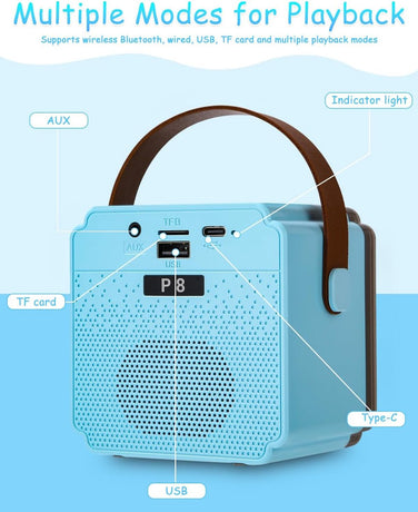 Children's karaoke machine with 2 microphones, portable karaoke machine with LED lights and voice changing effects, ideal gift for children (boys and girls) aged 5 to 12.