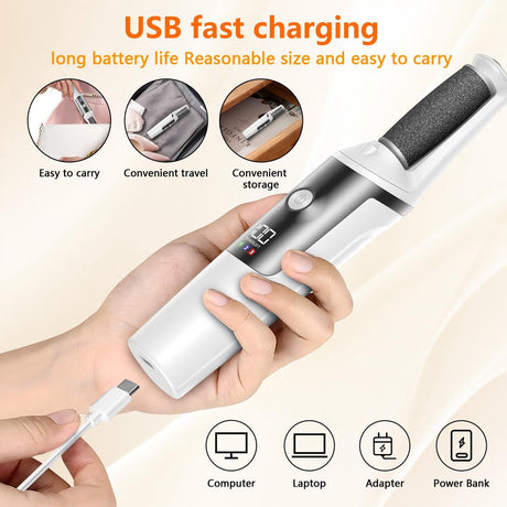 Electric Foot File - Professional Foot File - Pack of 10 - 3 Adjustable Speeds - For Dead Skin and Calluses - Wit