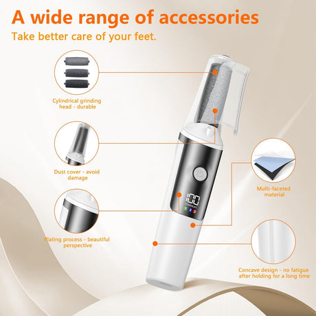 Electric Foot File - Professional Foot File - Pack of 10 - 3 Adjustable Speeds - For Dead Skin and Calluses - Wit