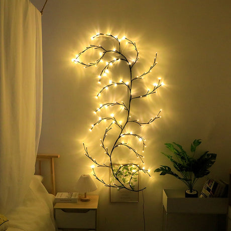 Beautiful LED Vine Branch Wall Light - 2 meters Long, 144 LED Lights - Suitable for Indoor and Outdoor Use - 8 Lighting Modes - Flexible and Decorative - Brown