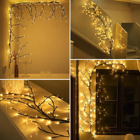 Beautiful LED Vine Branch Wall Light - 2 meters Long, 144 LED Lights - Suitable for Indoor and Outdoor Use - 8 Lighting Modes - Flexible and Decorative - Brown