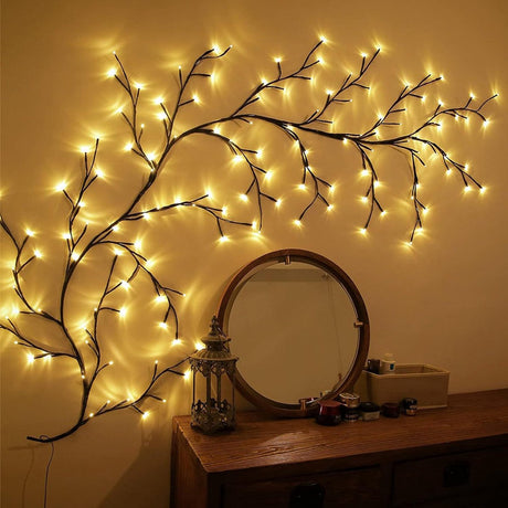 Beautiful LED Vine Branch Wall Light - 2 meters Long, 144 LED Lights - Suitable for Indoor and Outdoor Use - 8 Lighting Modes - Flexible and Decorative - Brown