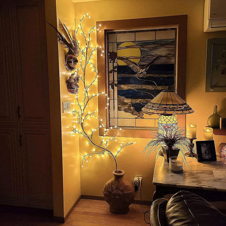 Beautiful LED Vine Branch Wall Light - 2 meters Long, 144 LED Lights - Suitable for Indoor and Outdoor Use - 8 Lighting Modes - Flexible and Decorative - Brown