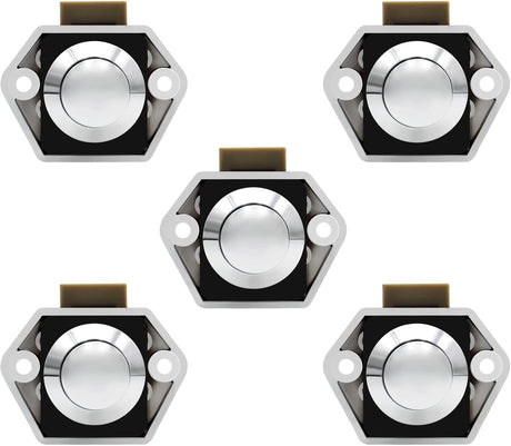 5-Piece Push Button Lock - Push Button for Campervan - Door Lock - Locking Button for Shutter Door - For Camping, RV, Motorcycle, Caravan - Silver