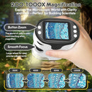 Children's Microscope - 1000X Portable Digital Microscope - 0-inch Screen - Rechargeable - With Slide Set - Mini Pocket Telescope, Educational Gift for Children Ages 4-12
