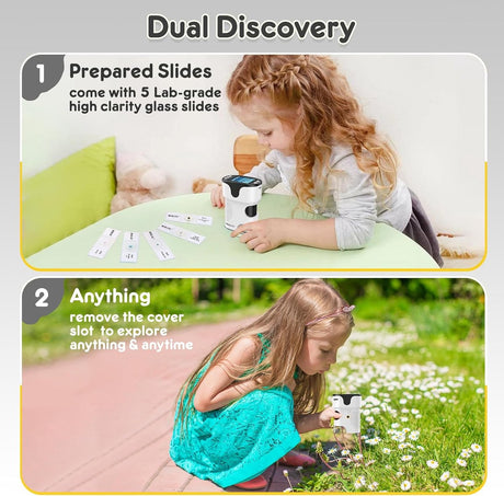 Children's Microscope - 1000X Portable Digital Microscope - 0-inch Screen - Rechargeable - With Slide Set - Mini Pocket Telescope, Educational Gift for Children Ages 4-12