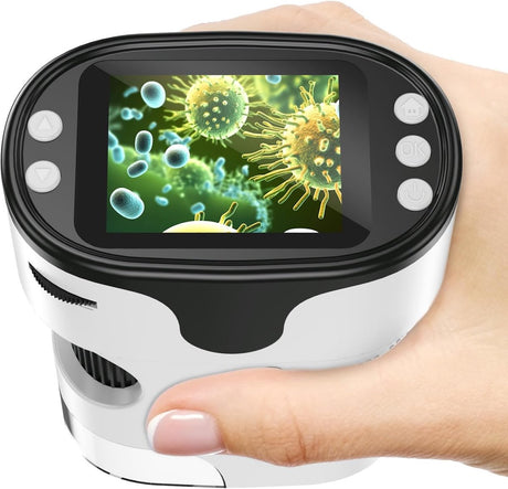 Children's Microscope - 1000X Portable Digital Microscope - 0-inch Screen - Rechargeable - With Slide Set - Mini Pocket Telescope, Educational Gift for Children Ages 4-12