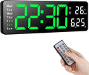 Digital Clock - Wall Clock - LED Display - 13-inch LED Digital Clock - Remote Control - Modern Design - Adjustable Brightness - Time, Date, Temperature - Living Room, Kitchen, Office, Gym