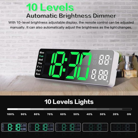 Digital Clock - Wall Clock - LED Display - 13-inch LED Digital Clock - Remote Control - Modern Design - Adjustable Brightness - Time, Date, Temperature - Living Room, Kitchen, Office, Gym